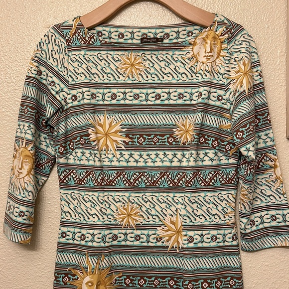 J. McLaughlin 3/4 Sleeve Boat Neck Dress in Sun Medallion- Size X-Small - Picture 6 of 11